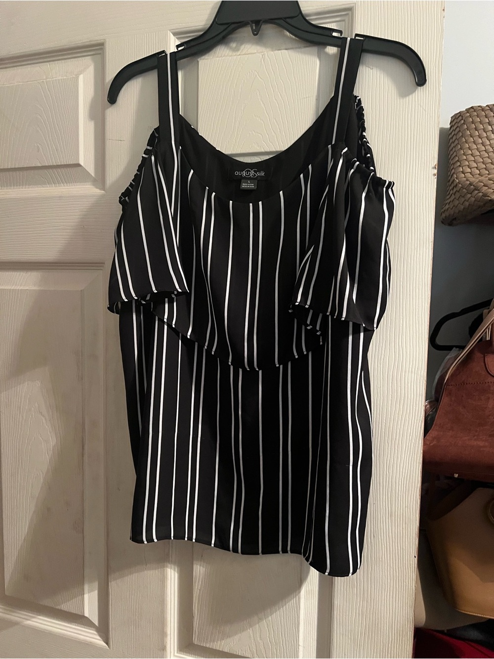 a.n.a Black and White Striped Cold-Shoulder Camisole